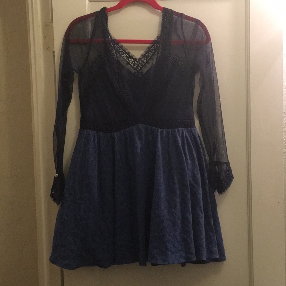 FREE PEOPLE LONG SLEEVE LACE SKATER DRESS